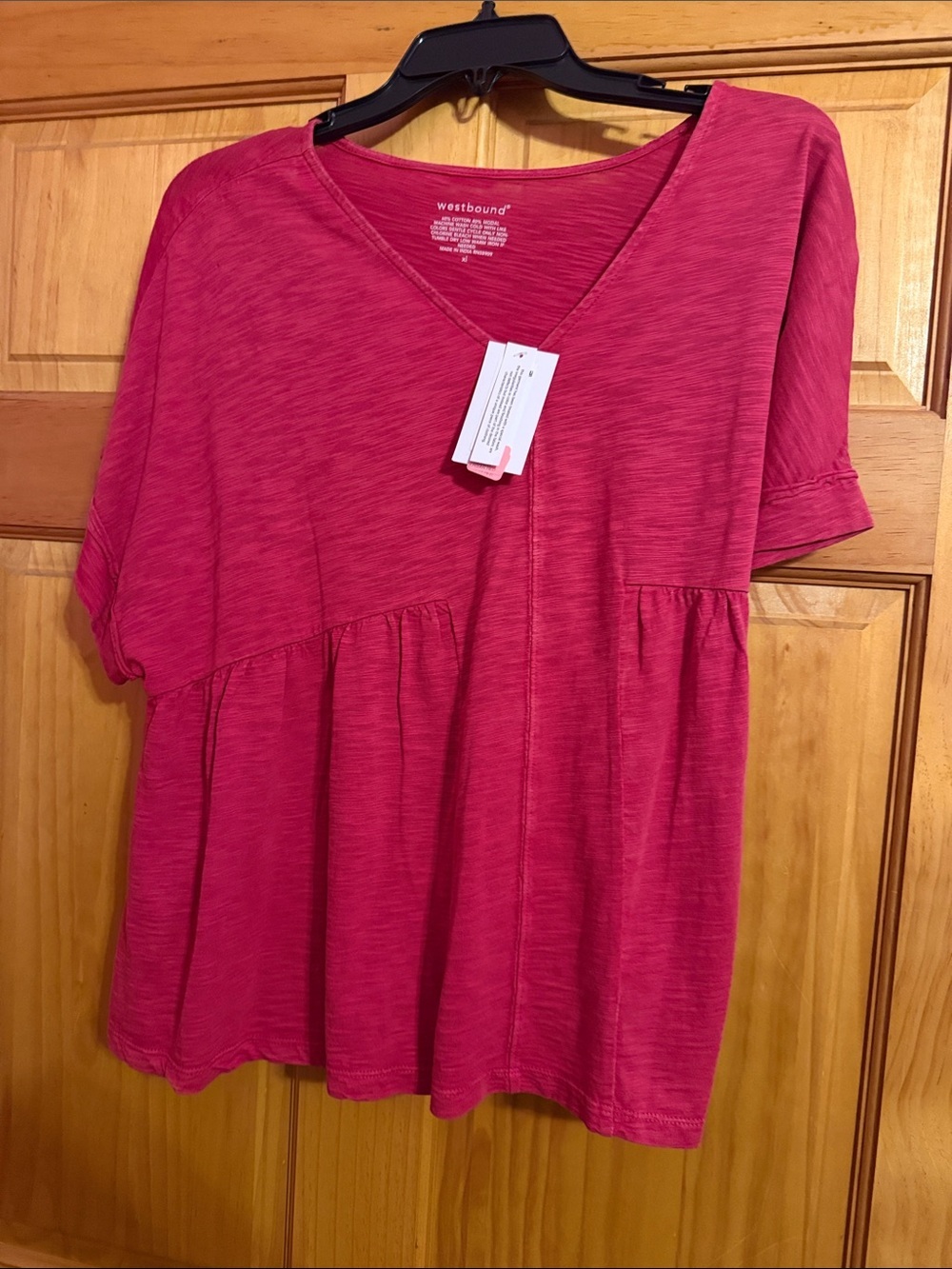 Westbound V-Neck Peplum Tunic in Bright Pink